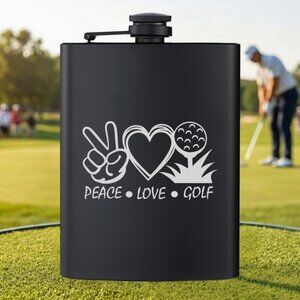 Personalized Peace Love Golf Sports Black Flask | Golf | Sports